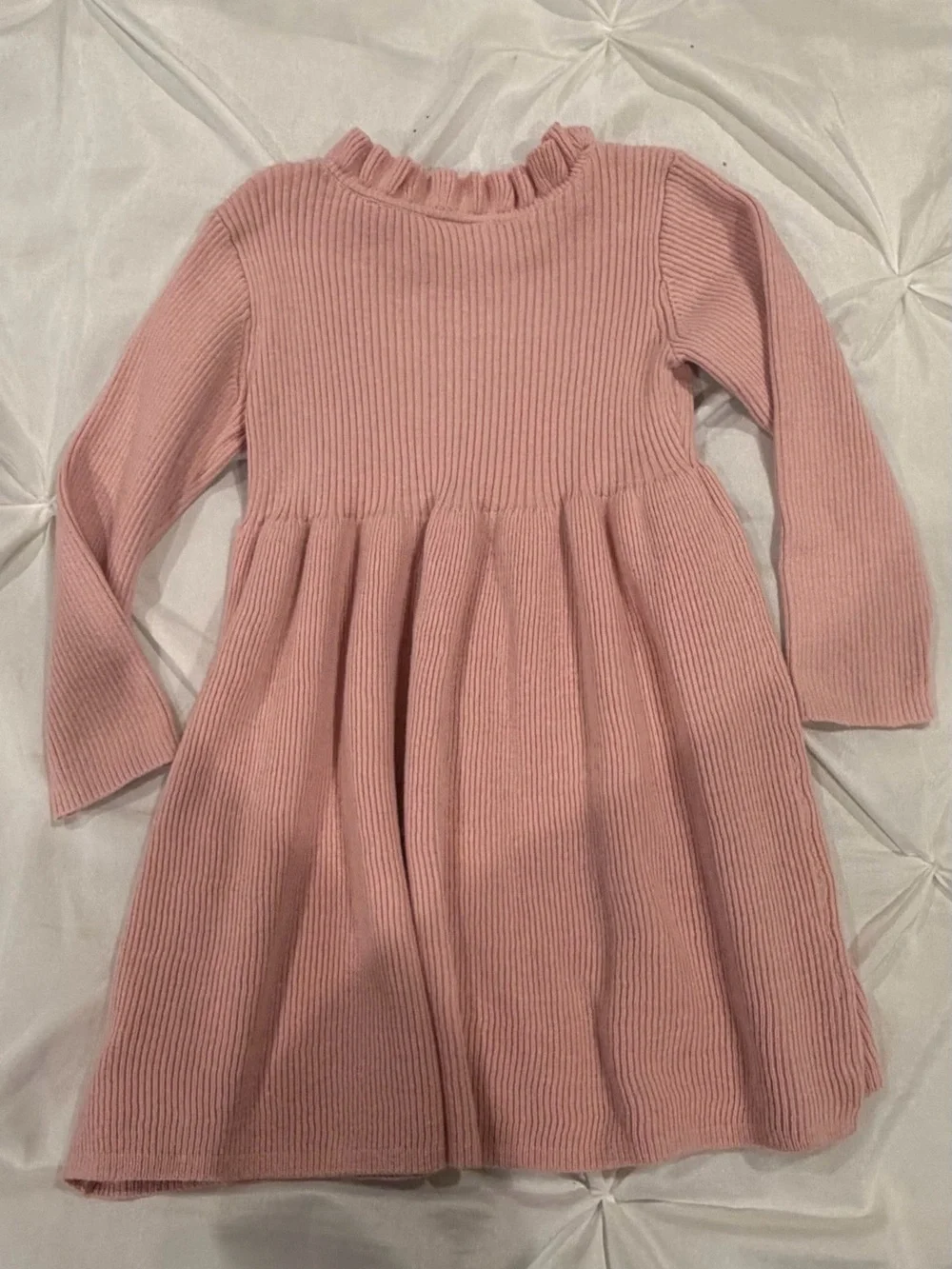 GAP Girls Pink Ribbed Knit Dress with Ruffle Neck
